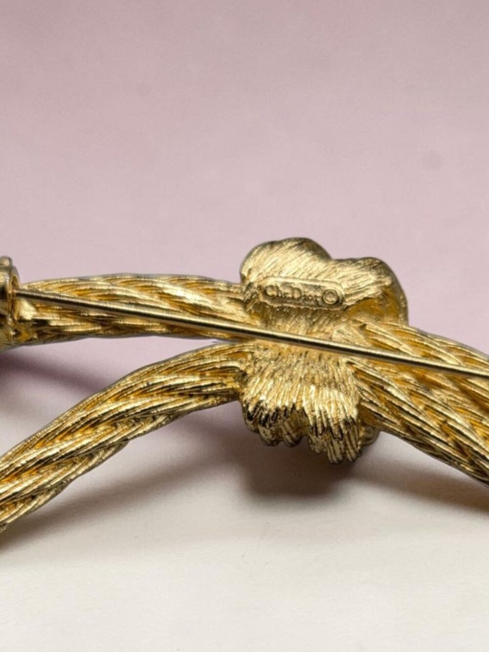 Vintage Christian Dior Gold Tone Twisted Rope Knot Statement Brooch Pin 1980s - Picture 4 of 12
